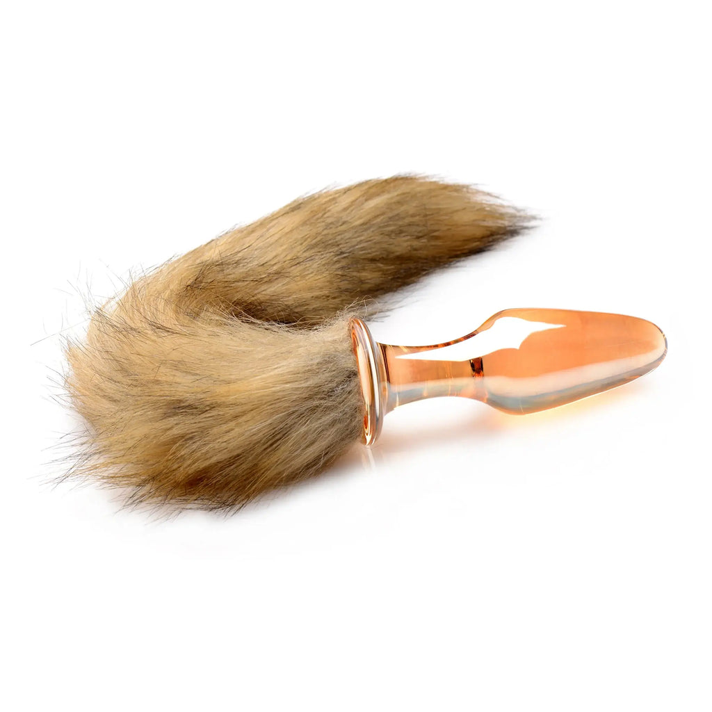 XR Brands® Brands Tailz Fox Tail Glass Anal Plug – Borosilicate Body-Safe Butt with Bushy Brown