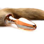 XR Brands® Brands Tailz Fox Tail Glass Anal Plug – Borosilicate Body-Safe Butt with Bushy Brown