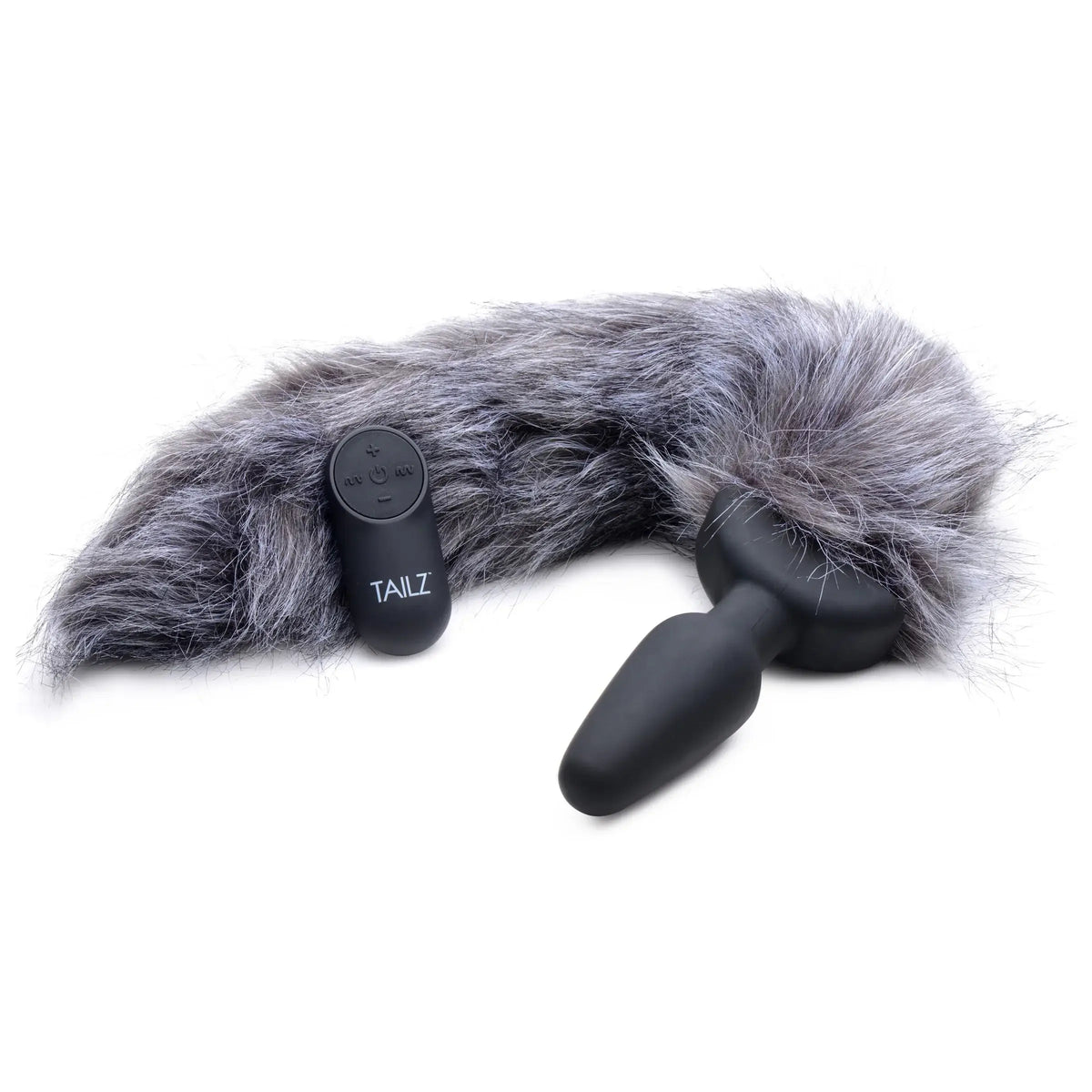 XR Brands® Brands Tailz Grey Fox Tail Vibrating Butt Plug – Remote Control & 10 Modes Gray