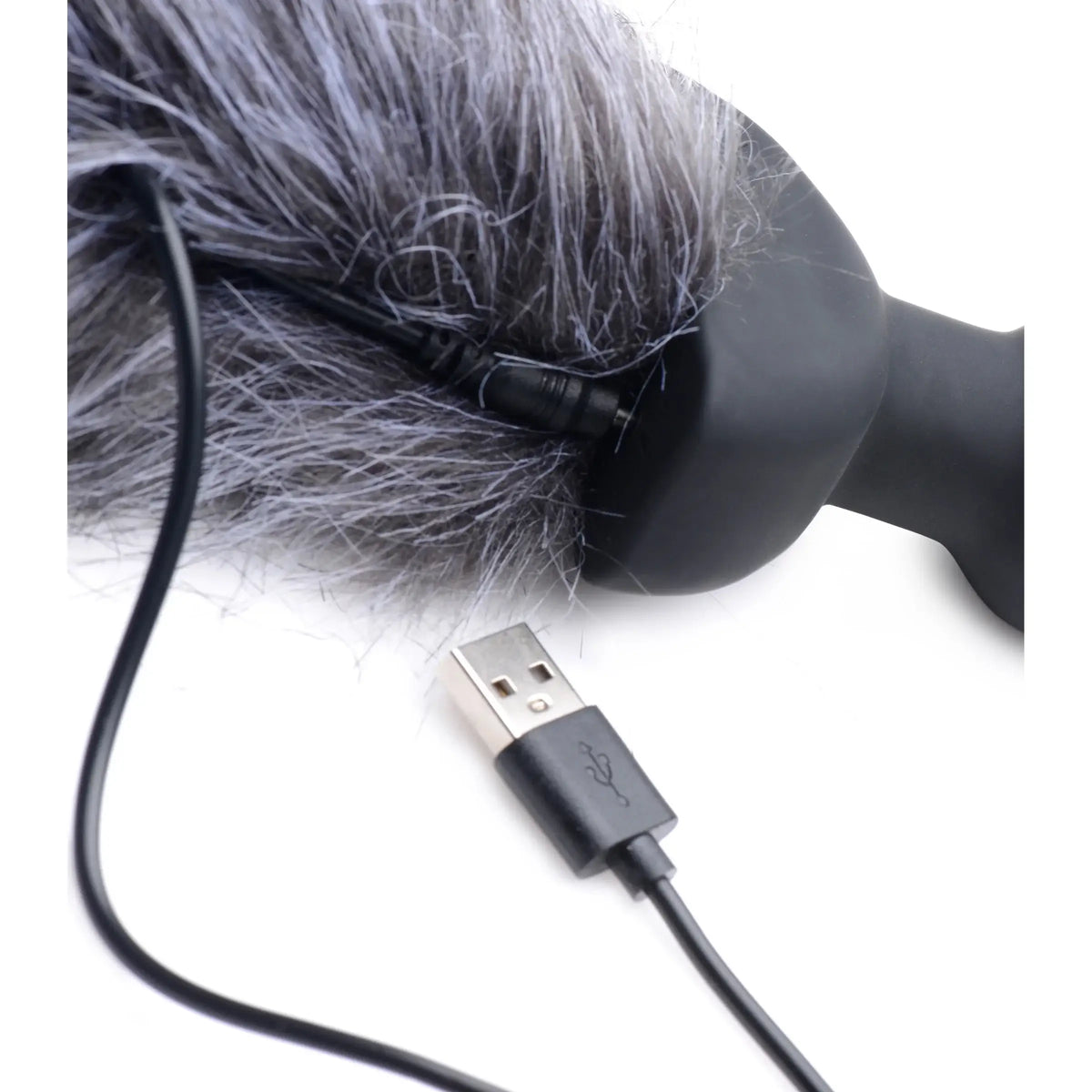 XR Brands® Brands Tailz Grey Fox Tail Vibrating Butt Plug – Remote Control & 10 Modes Gray