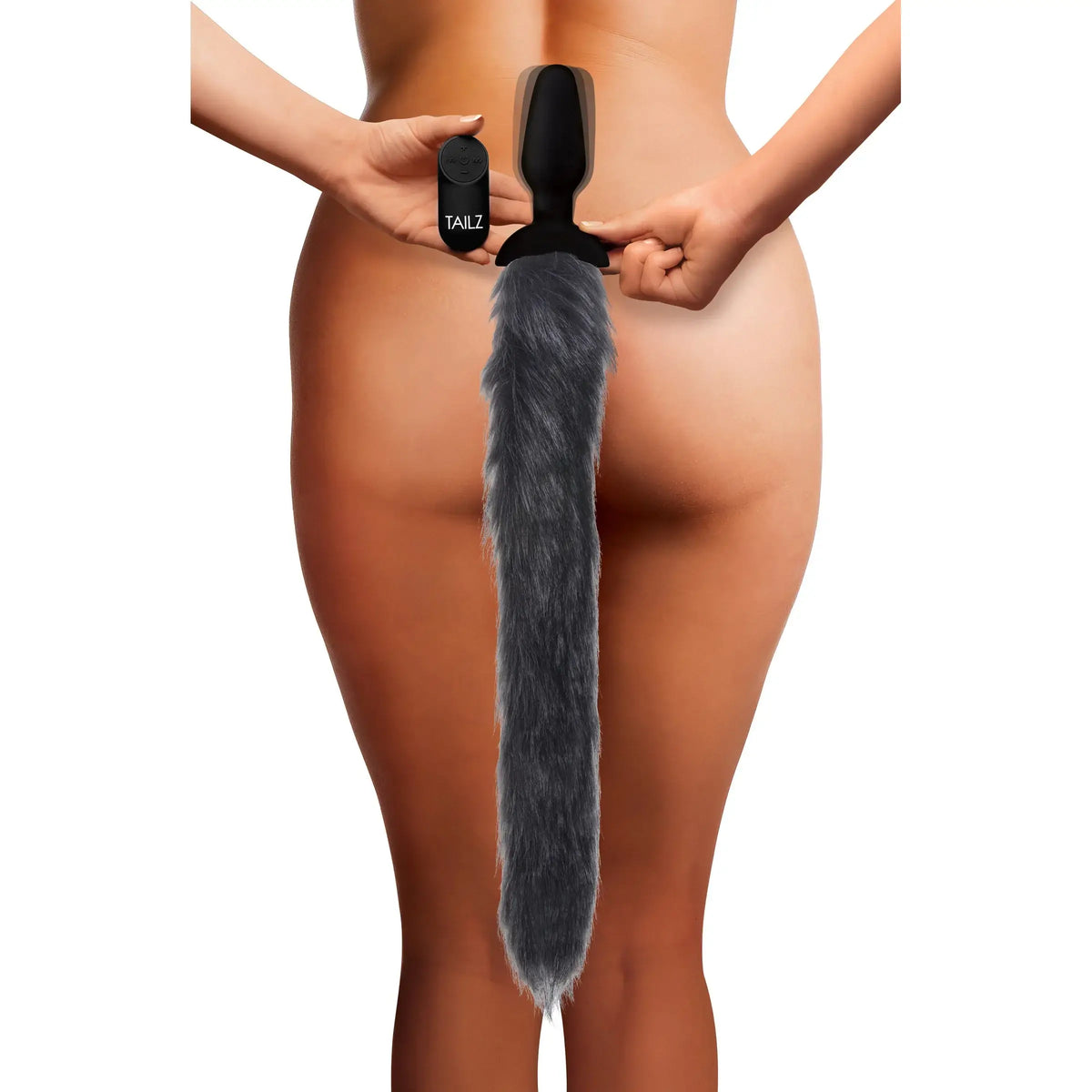 XR Brands® Brands Tailz Grey Fox Tail Vibrating Butt Plug – Remote Control & 10 Modes Gray