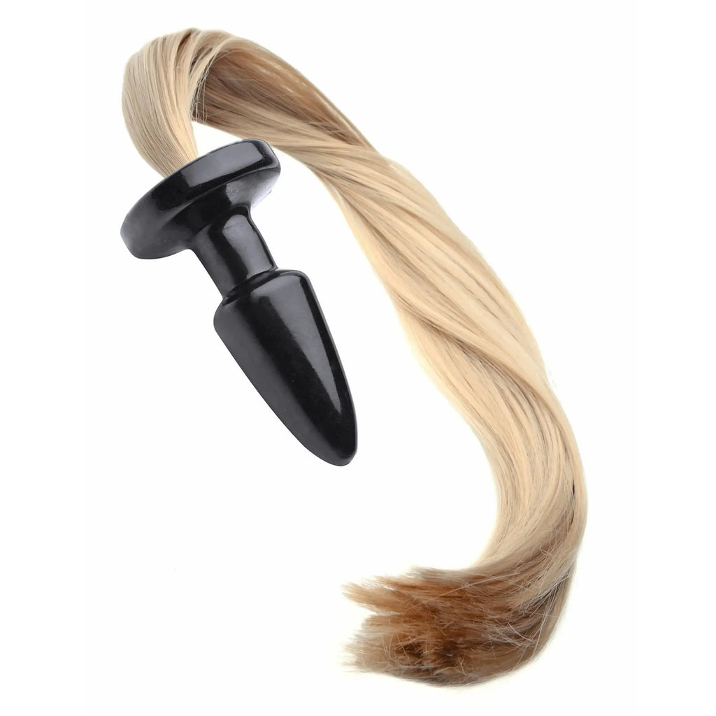 XR Brands® Brands Tailz Pony Tail Anal Plug – Blonde Silicone Tapered Tip Flared Base Tan