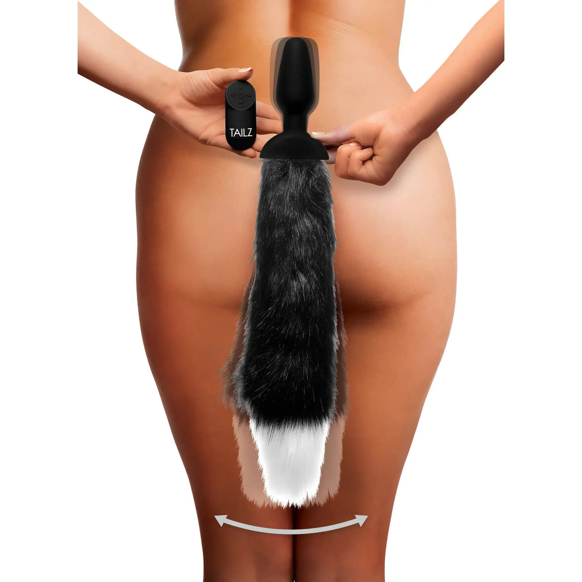 XR Brands® Brands Tailz Waggerz Fox Tail Butt Plug | Motorized Wagging 10 Vibration Modes Wireless Remote Black