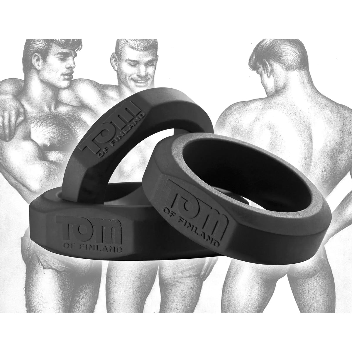 XR Brands® Brands Tom of Finland 3-Piece Silicone C-Ring Set – 3 Graduated Sizes 2 Colors
