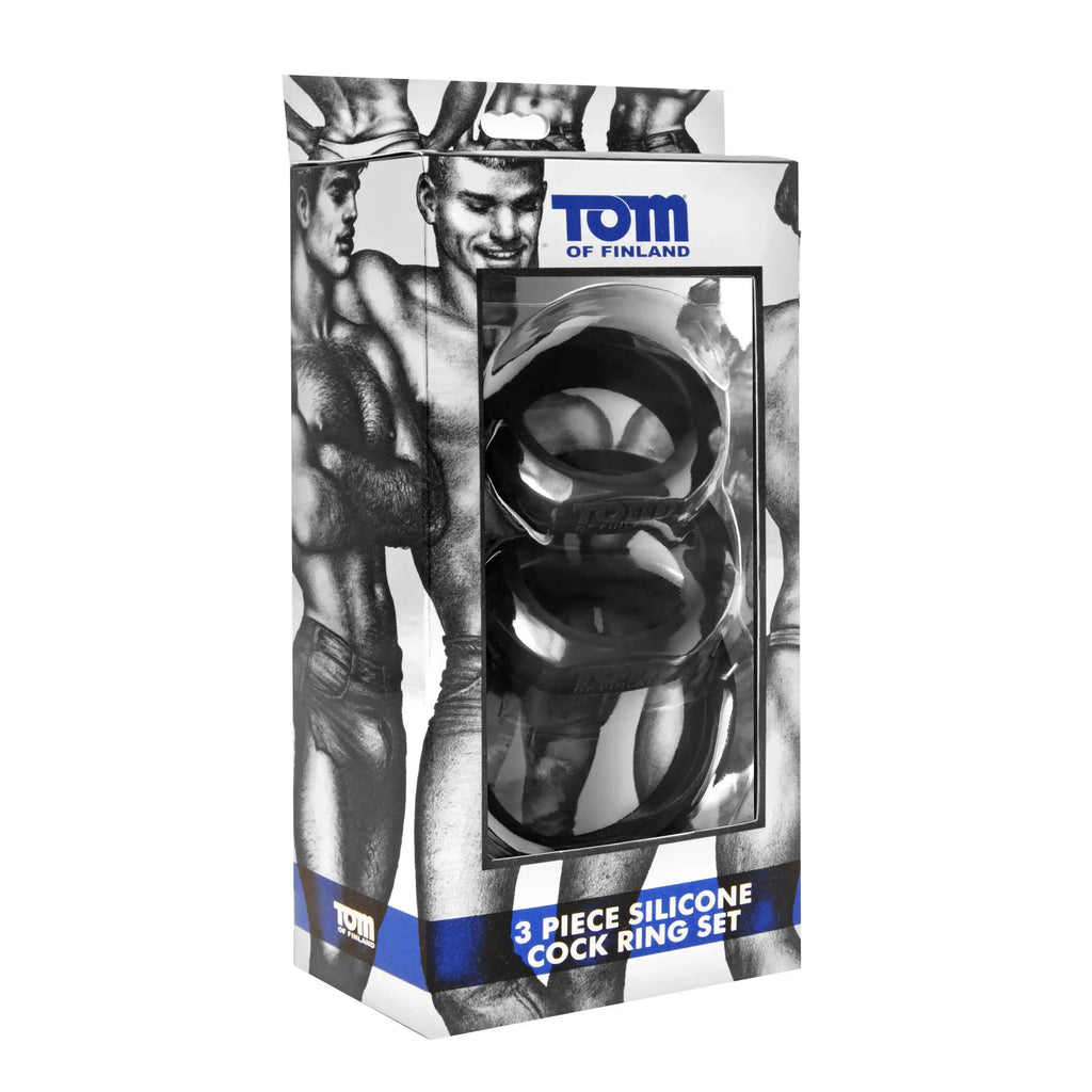XR Brands® Brands Tom of Finland 3-Piece Silicone C-Ring Set – 3 Graduated Sizes 2 Colors