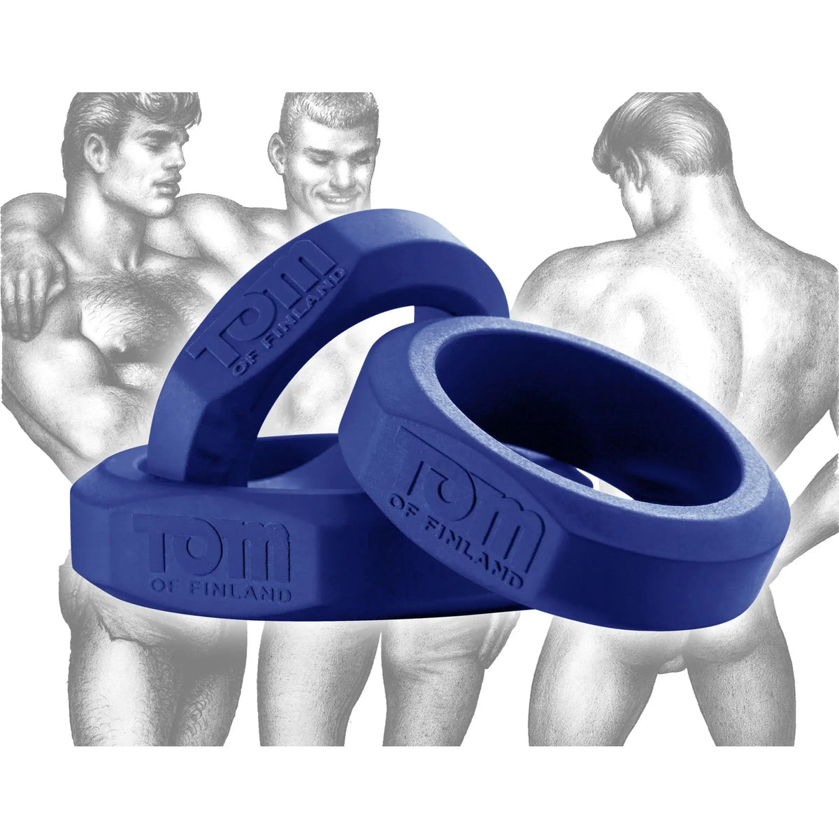 XR Brands® Brands Tom of Finland 3-Piece Silicone C-Ring Set – 3 Graduated Sizes 2 Colors