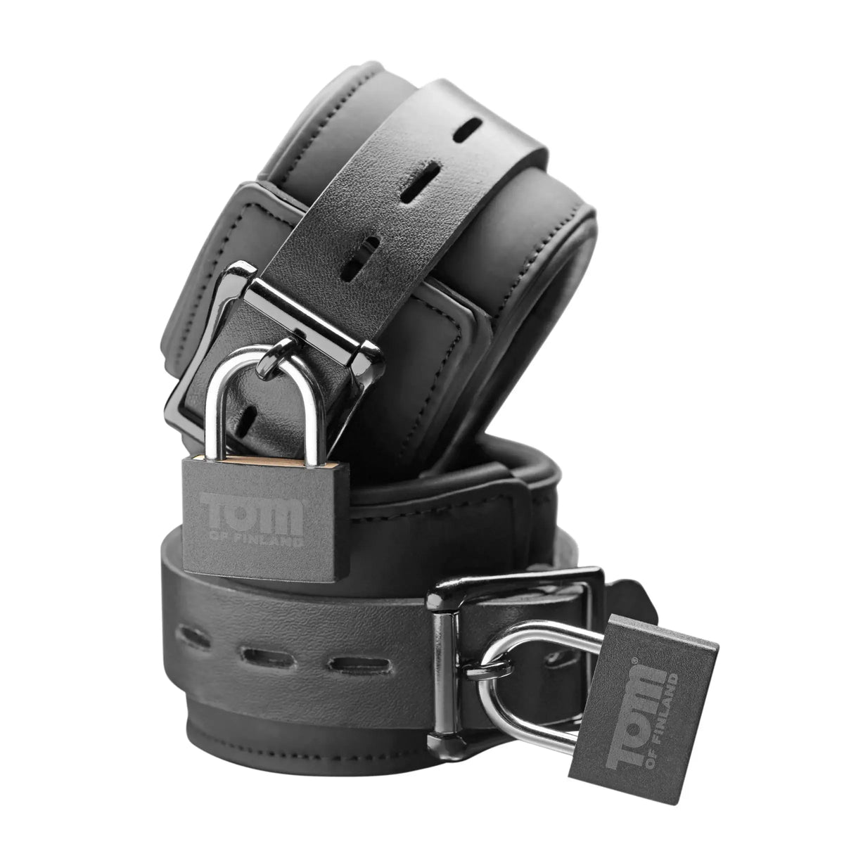 XR Brands® Brands Tom of Finland Neoprene Wrist Cuffs – Locking Adjustable Double-Layer Black