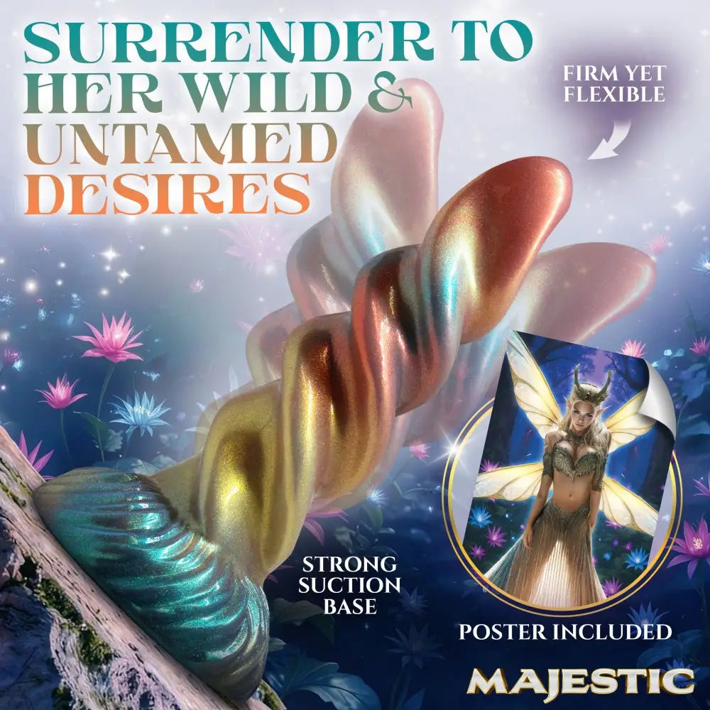 XR Brands® Celina Fairy Dildo – Fantasy Silicone with Spiral Ridge & Suction Cup | 8.1’’ Multicolor