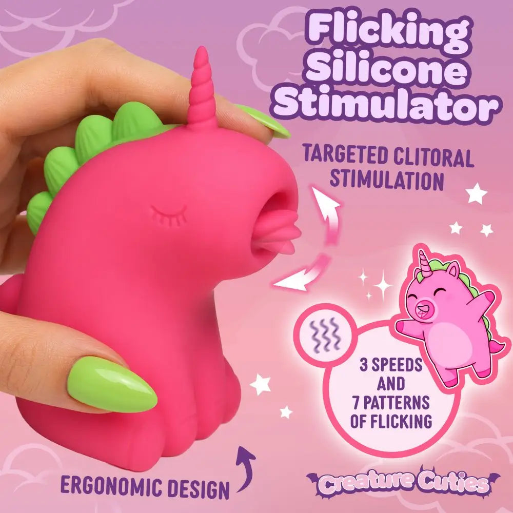 XR Brands® Creature Cuties Flickyhorn Clitoral Flicking Stimulator Hot Pink
