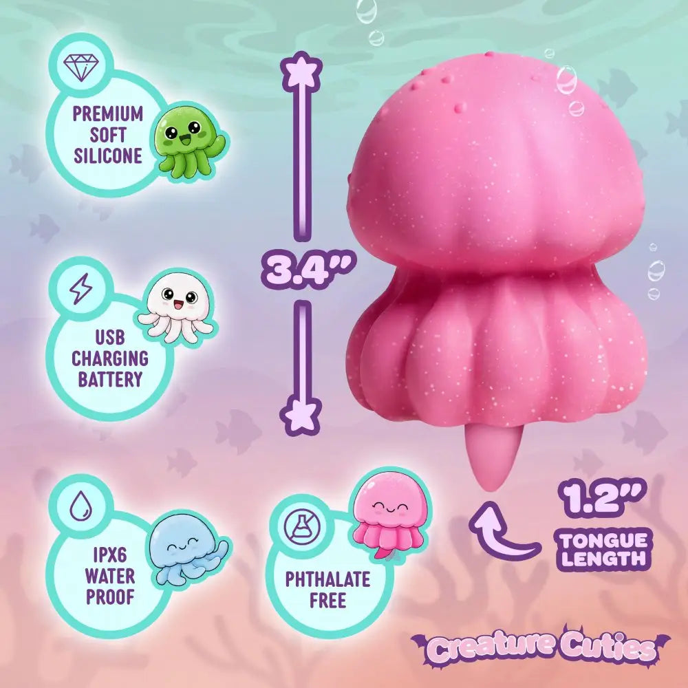XR Brands® Creature Cuties Glow Jelly Licking & Vibrating Clitoral Stimulator Hot Pink