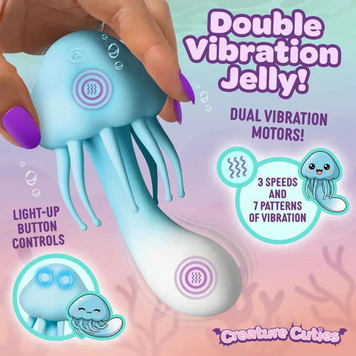 XR Brands® Creature Cuties Jellyvibe Double-Ended Vibrator – Dual Motors IPX7 Body-Safe Silicone Sky Blue