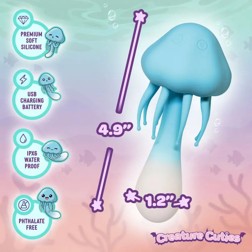 XR Brands® Creature Cuties Jellyvibe Double-Ended Vibrator – Dual Motors IPX7 Body-Safe Silicone Sky Blue