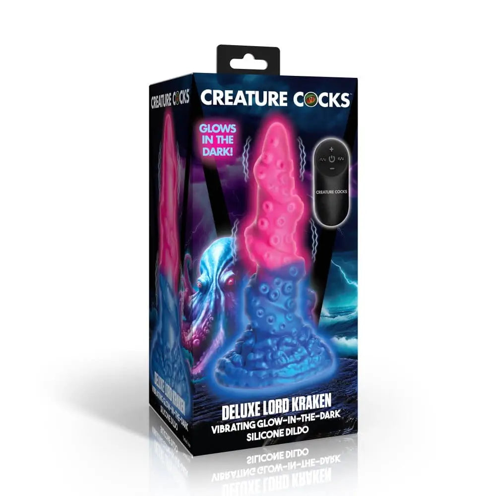 XR Brands® Deluxe Lord Kraken Vibrating Glow-in-the-Dark Silicone Dildo - Rolik®