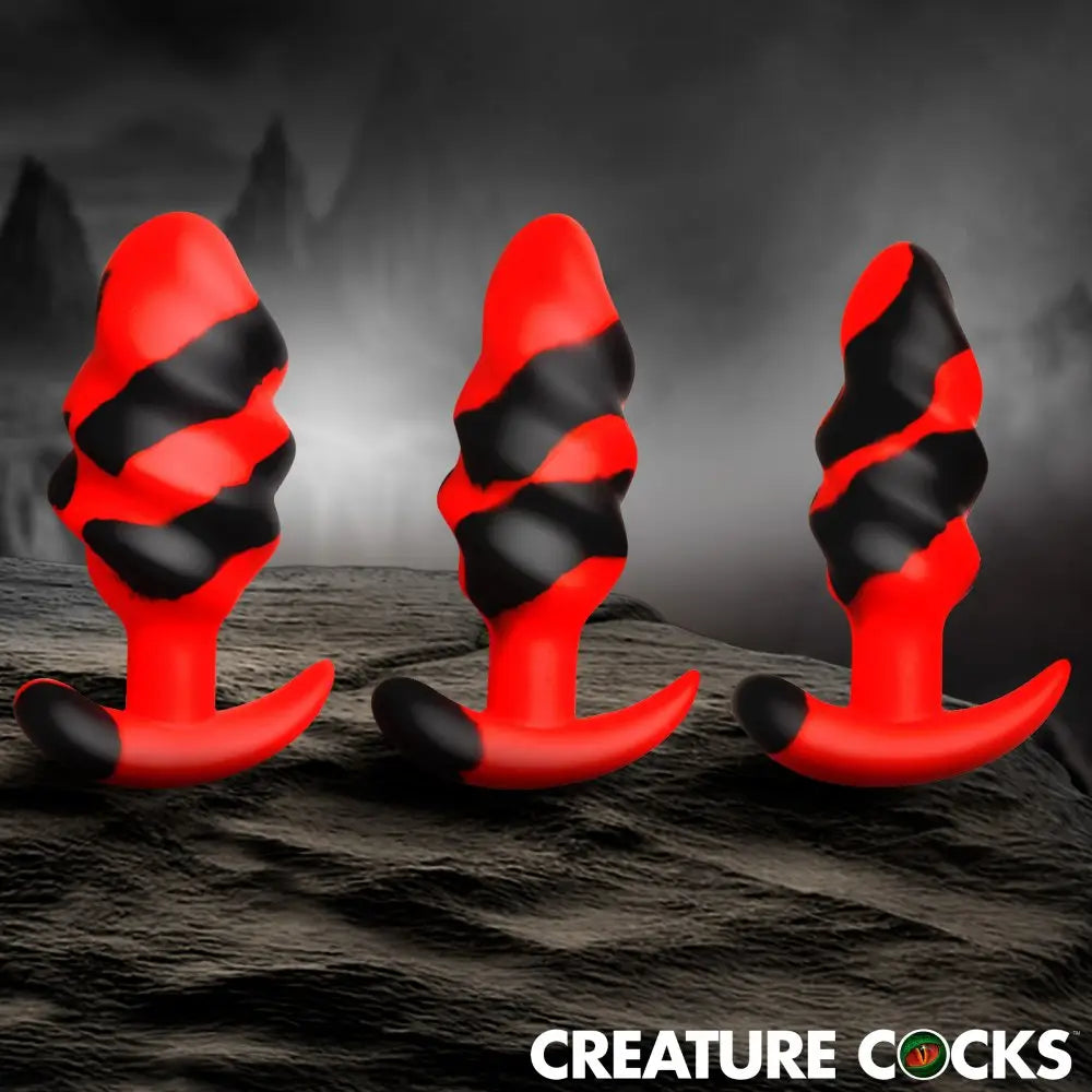 XR Brands® Dragon Trainer Silicone Butt Plug Training Set | 3 Progressive Sizes | Fantasy Multicolor