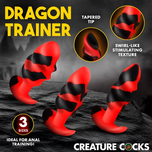 XR Brands® Dragon Trainer Silicone Butt Plug Training Set | 3 Progressive Sizes | Fantasy Multicolor