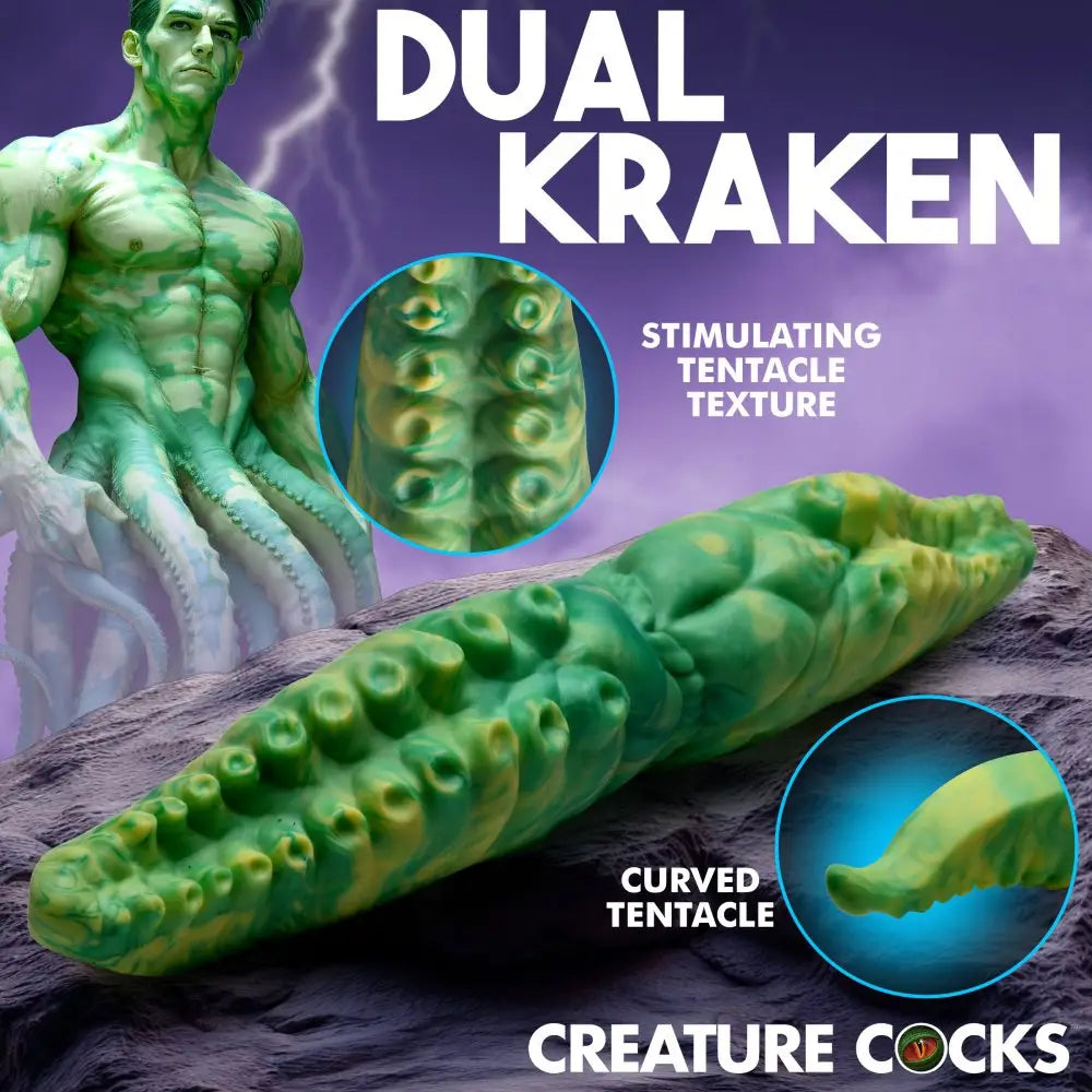 XR Brands® Dual Kraken Silicone Double Dildo – Double-Ended Fantasy Toy Green