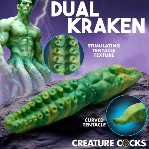 XR Brands® Dual Kraken Silicone Double Dildo – Double-Ended Fantasy Toy Green