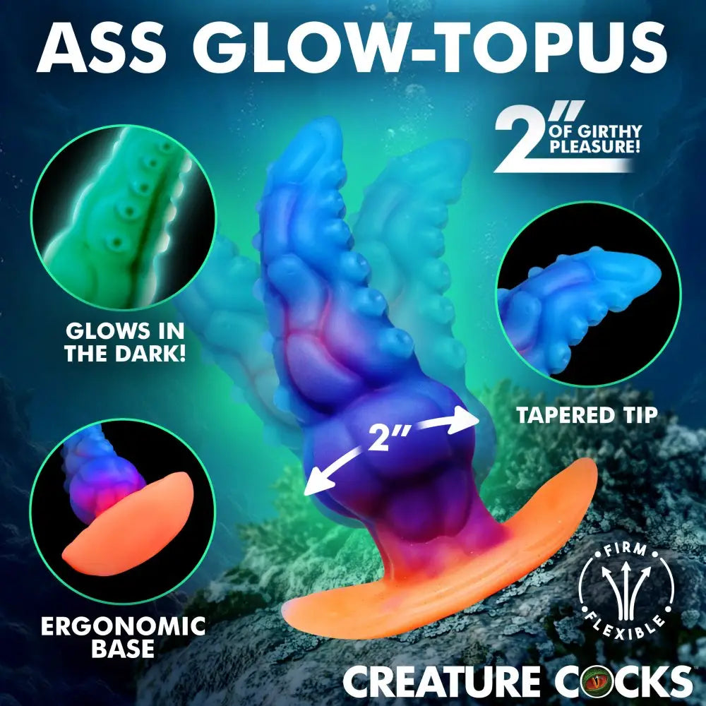 XR Brands® Glowtopus Glow-in-the-Dark Tentacle Anal Plug | Body-Safe Silicone Multicolor