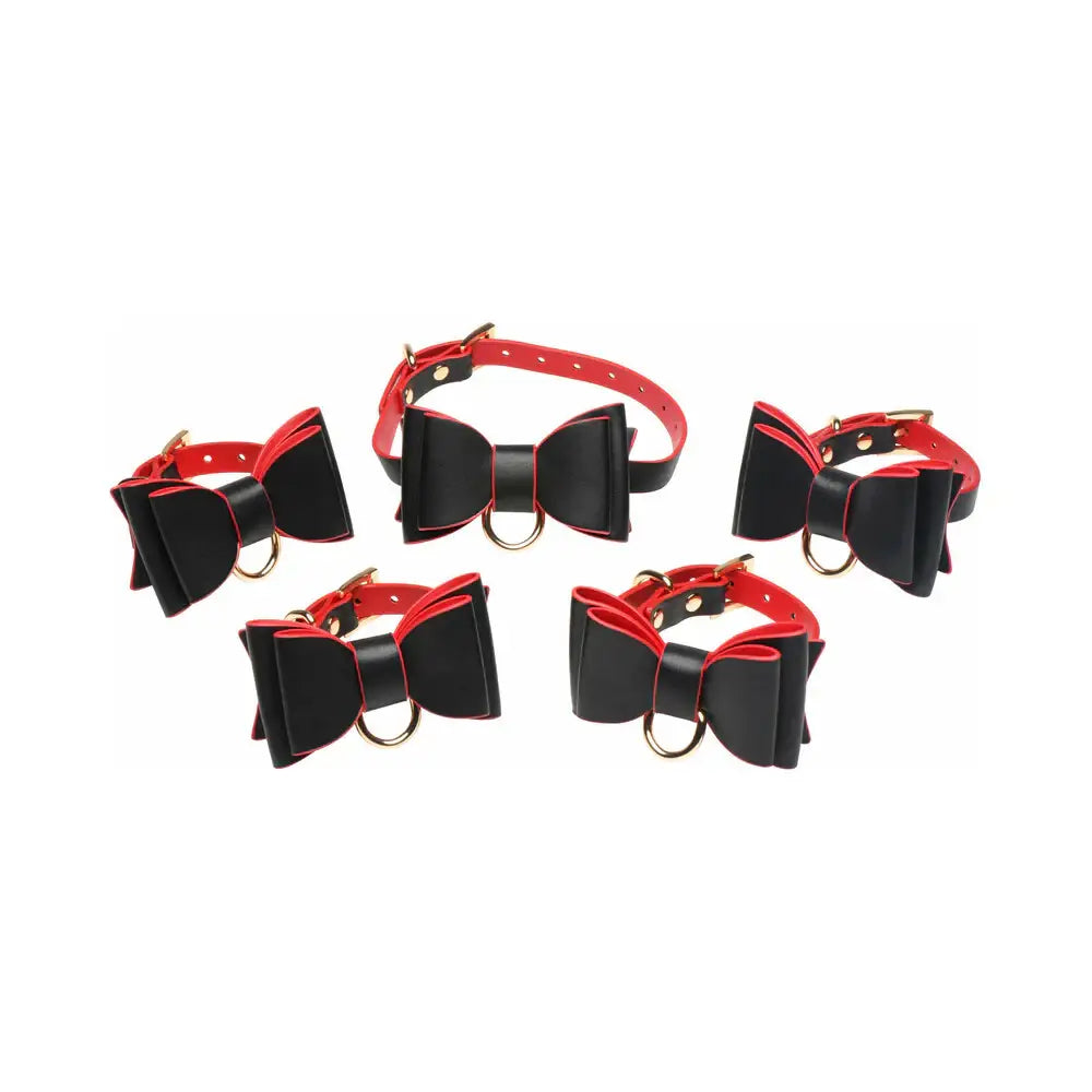 XR Brands® Gothic Bondage Set – Vegan Leather Collar Cuffs & Chain Leash Multicolor