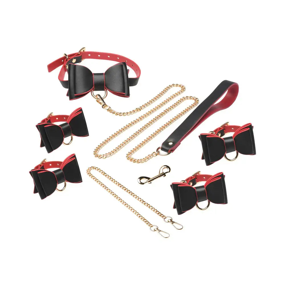 XR Brands® Gothic Bondage Set – Vegan Leather Collar Cuffs & Chain Leash Multicolor