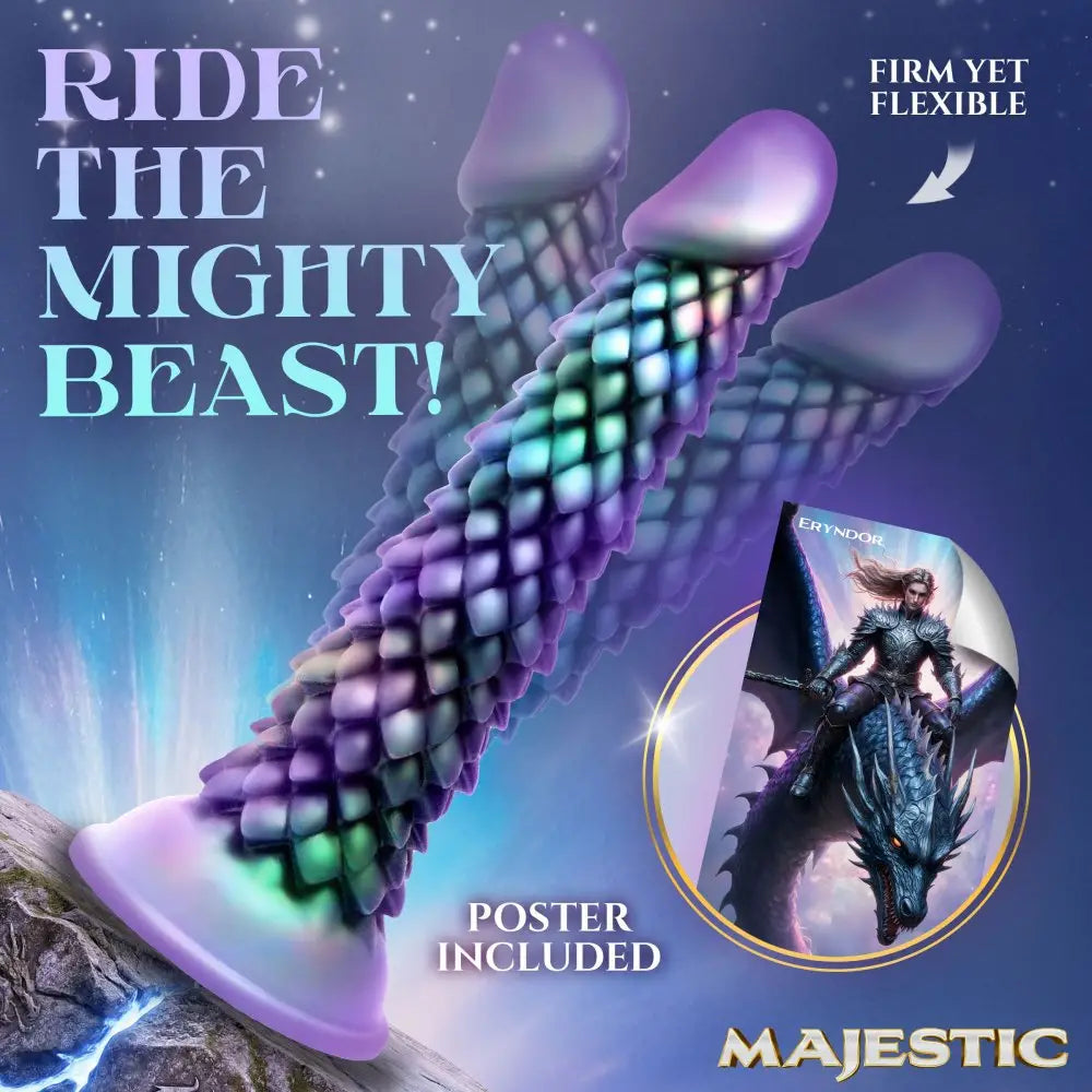 XR Brands® Majestic Eryndor Dragon Silicone Dildo – 8.1’’ Fantasy by Creature Cocks Multicolor
