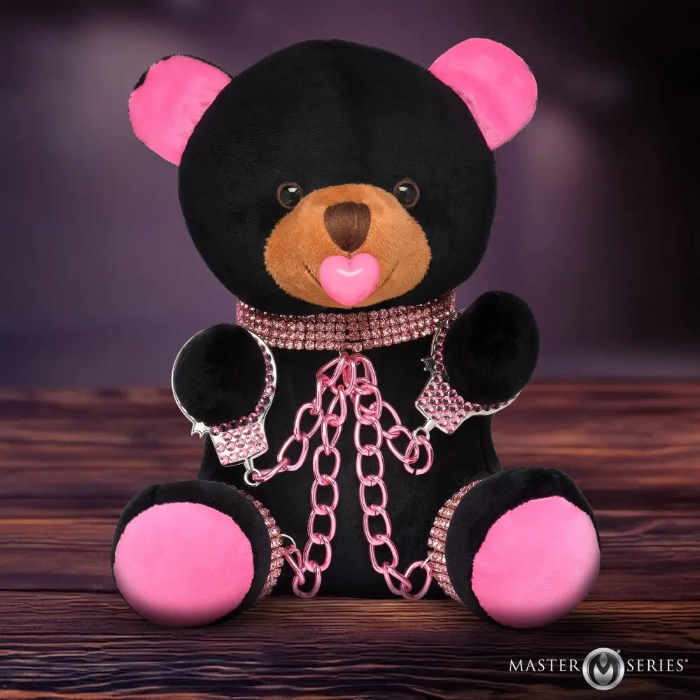 XR Brands® Master Series Bling Bondage Bear – BDSM Plush Teddy with Bedazzled Cuffs & Chains