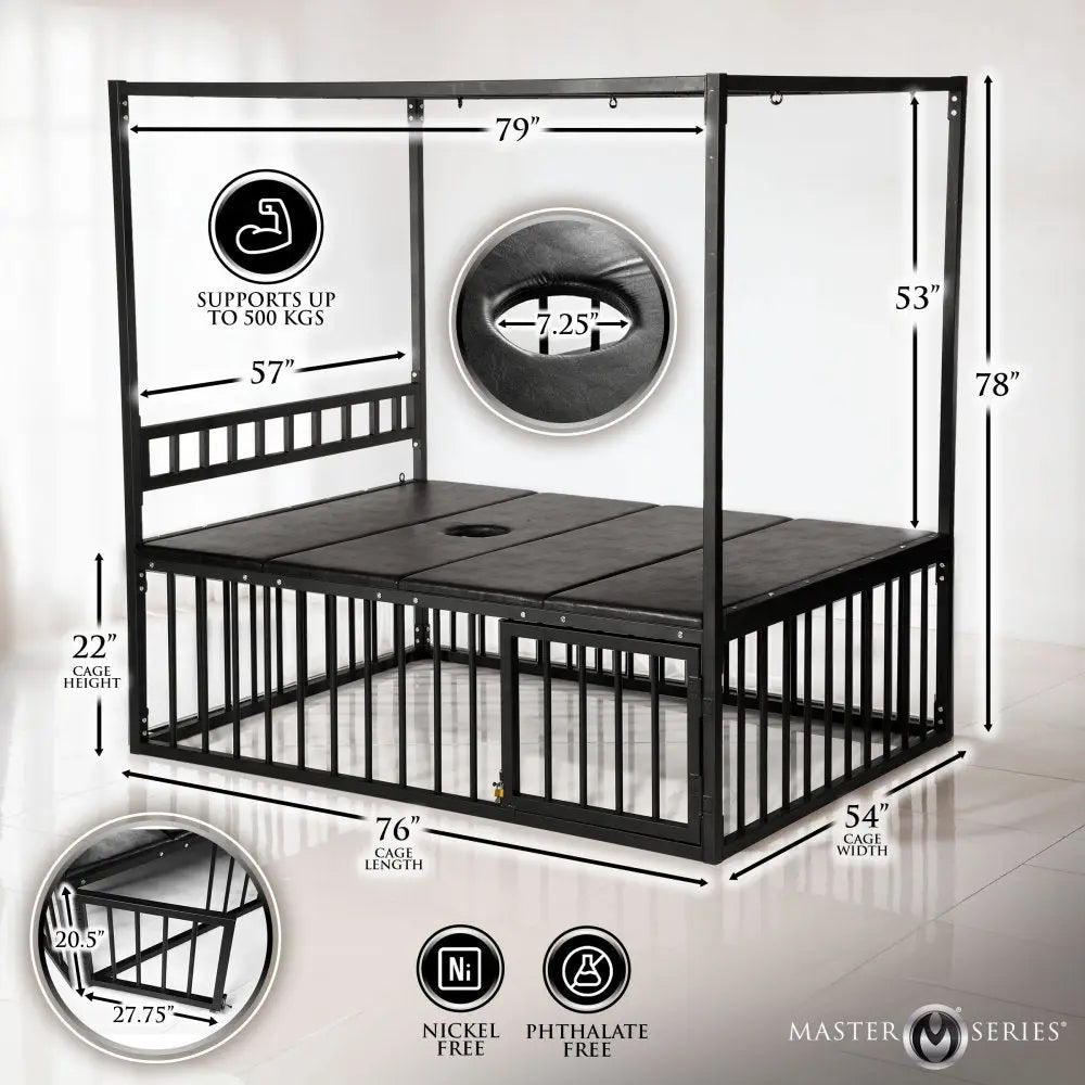 XR Brands® Master Series Bondage Bed with Cage – Heavy-Duty BDSM Furniture
