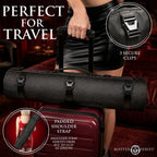 XR Brands® Master Series Discreet BDSM Travel Bag – Hanging Organizer with 7 Pockets & Shoulder Strap Black