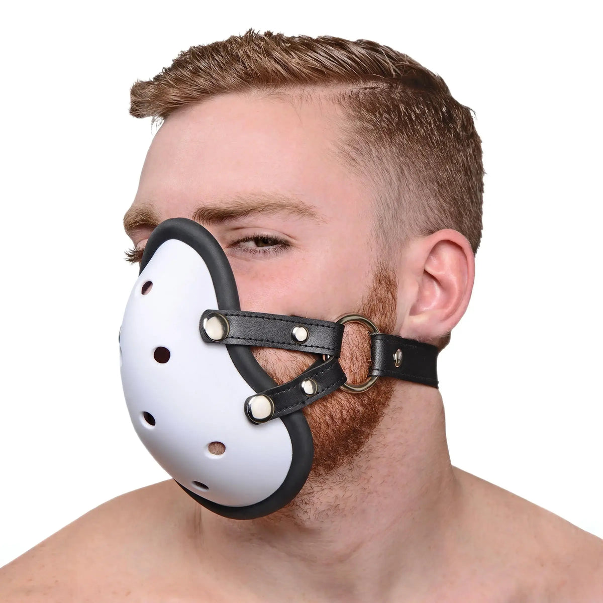 XR Brands® Master Series Musk Athletic Cup Muzzle – Scent Play BDSM Mask White