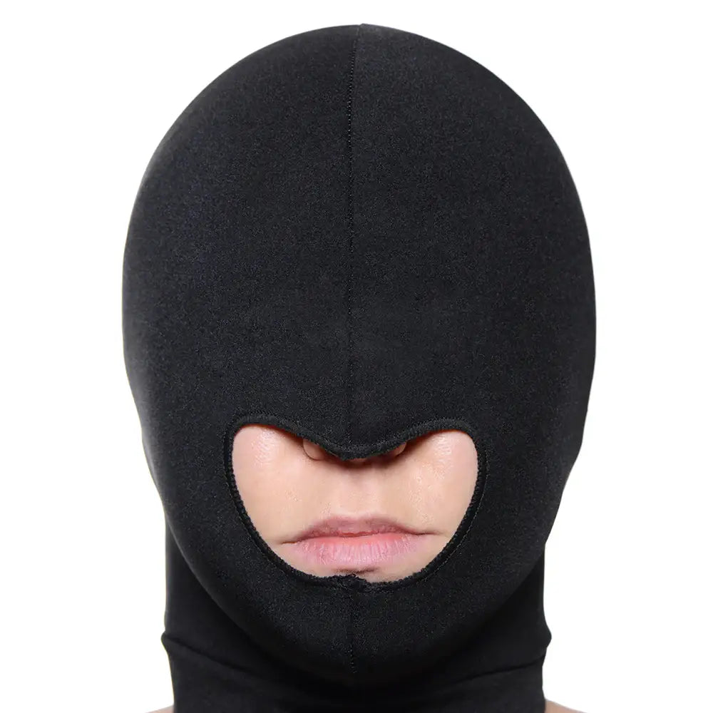 XR Brands® Master Series® Blow Hole Open Mouth Spandex Hood - Black