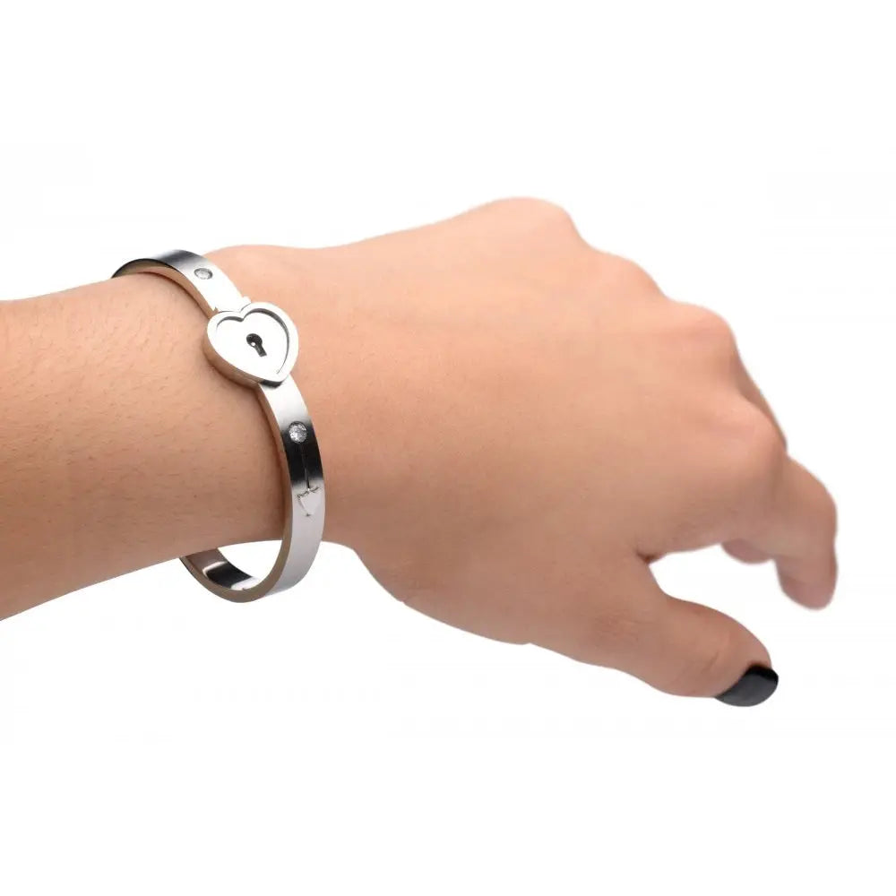 Master Series® Cuffed Locking Bracelet and Key Necklace - Silver - Restraints