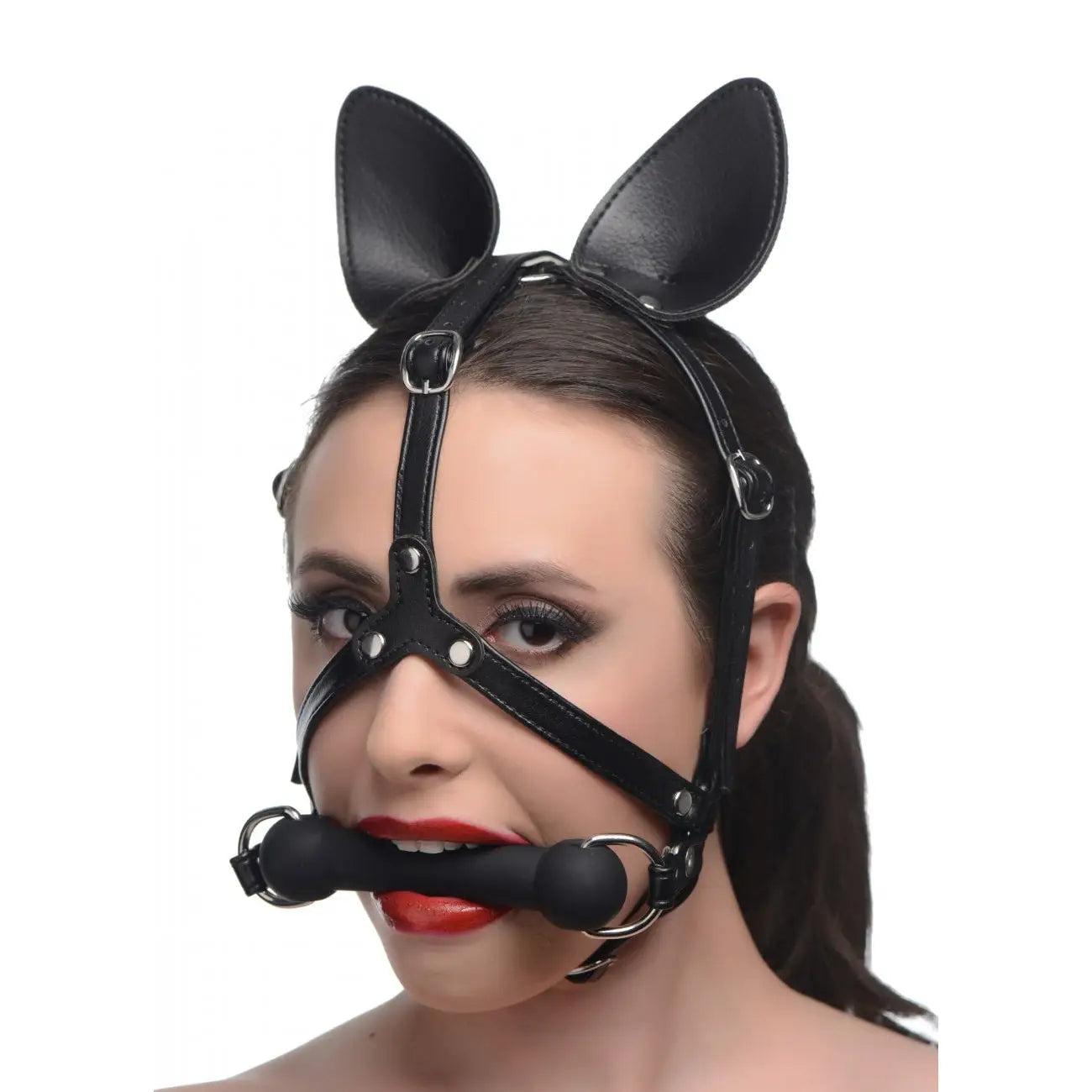 Master Series® Dark Horse Pony Head Harness With Silicone Bit - Black - Gags