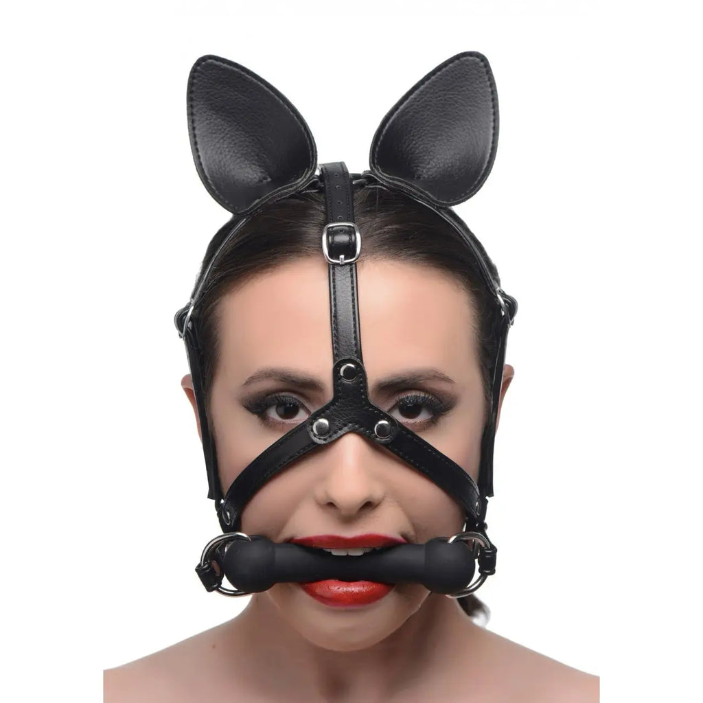 Master Series® Dark Horse Pony Head Harness With Silicone Bit - Black - Gags