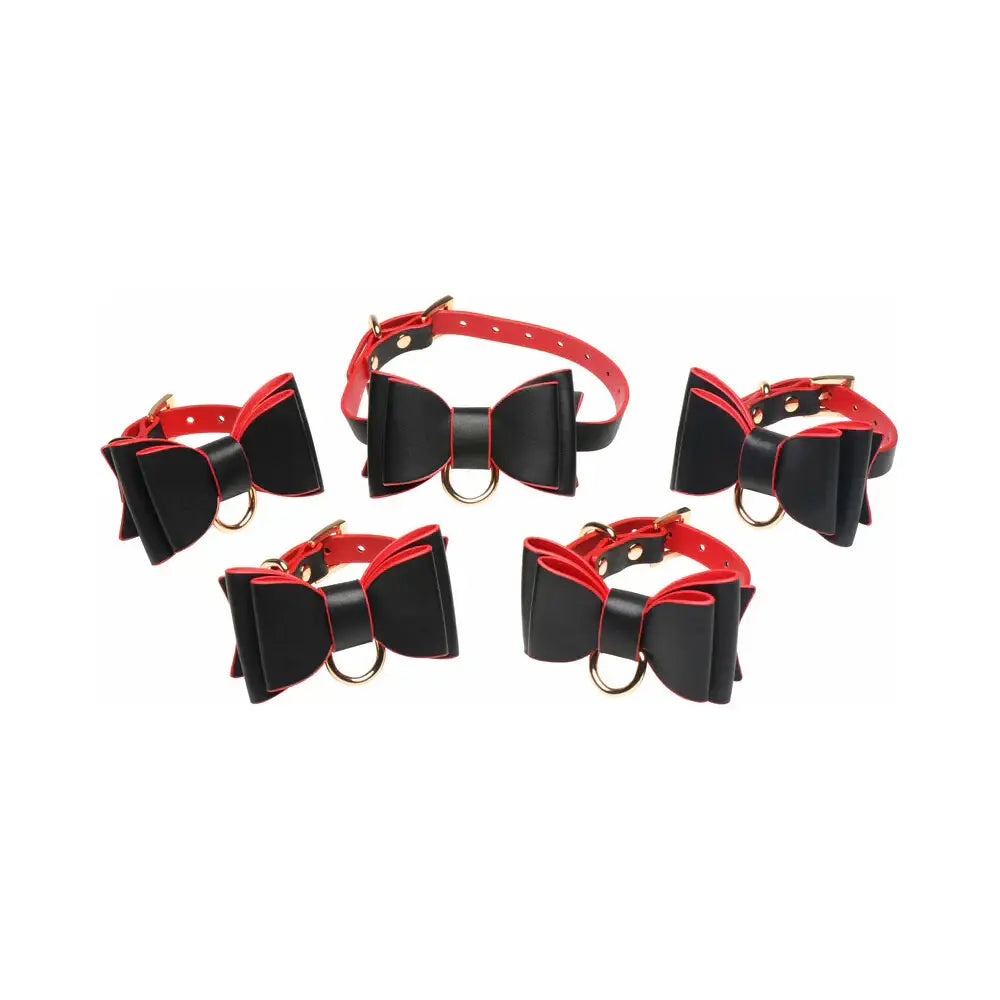 XR Brands® Gothic Bondage Set – Vegan Leather Collar Cuffs & Chain Leash Multicolor