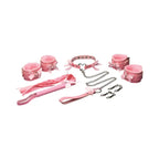 XR Brands® Master Series® Kawaii Bondage Set - Pink Vegan Leather Restraint Kit with Collar Cuffs & Flogger