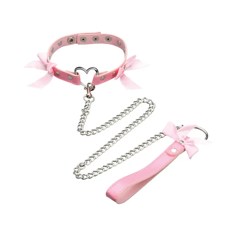 XR Brands® Master Series® Kawaii Bondage Set - Pink Vegan Leather Restraint Kit with Collar Cuffs & Flogger