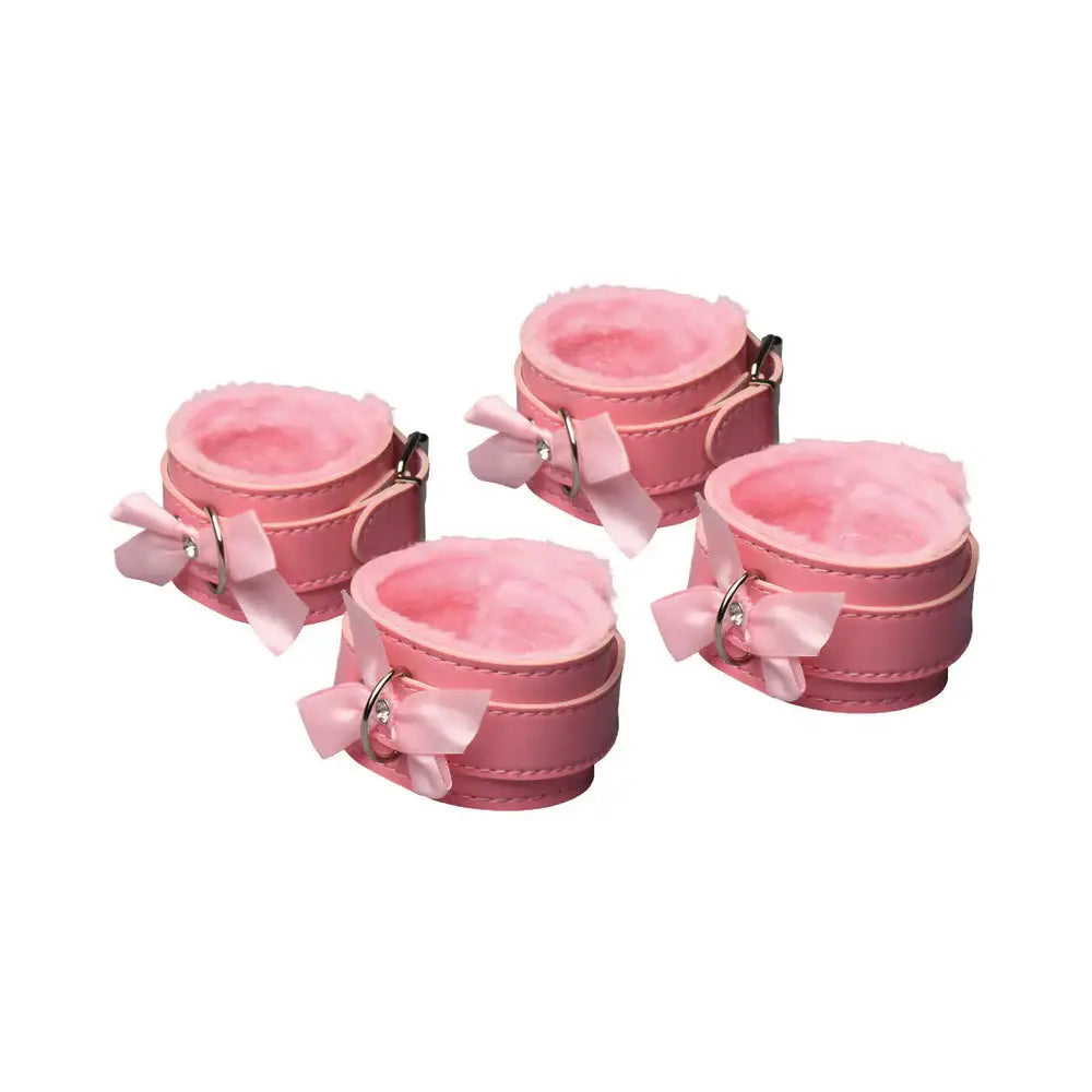 XR Brands® Master Series® Kawaii Bondage Set - Pink Vegan Leather Restraint Kit with Collar Cuffs & Flogger
