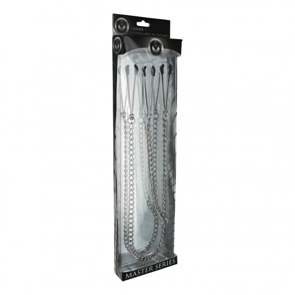 Master Series® Nipple to Clit Tweezer Clamp Set - Silver - Clamps