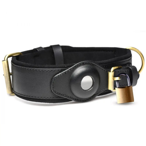 XR Brands® Master Series® Tracer Vegan Leather Tracking Collar | Adjustable | Lockable Black