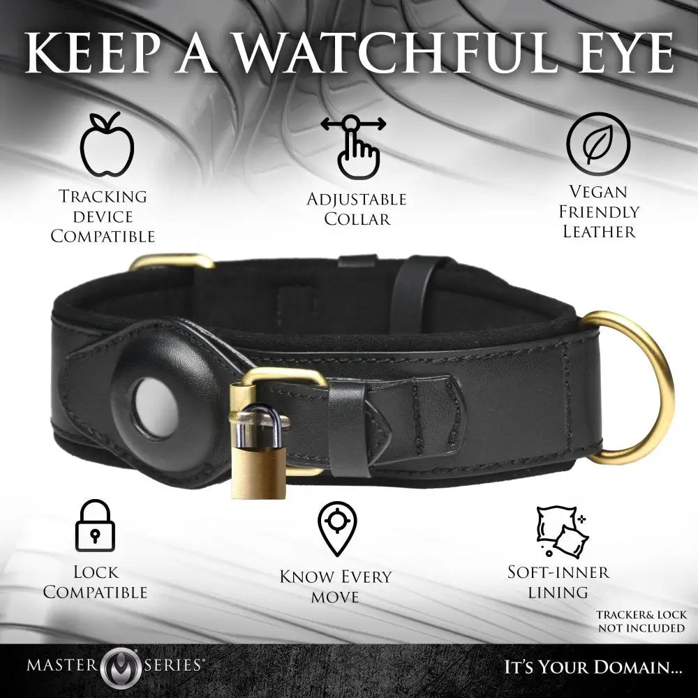 XR Brands® Master Series® Tracer Vegan Leather Tracking Collar | Adjustable | Lockable Black