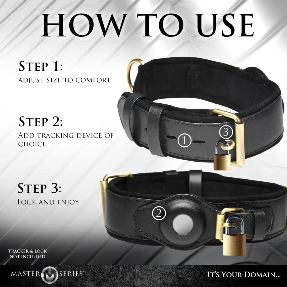 XR Brands® Master Series® Tracer Vegan Leather Tracking Collar | Adjustable | Lockable Black