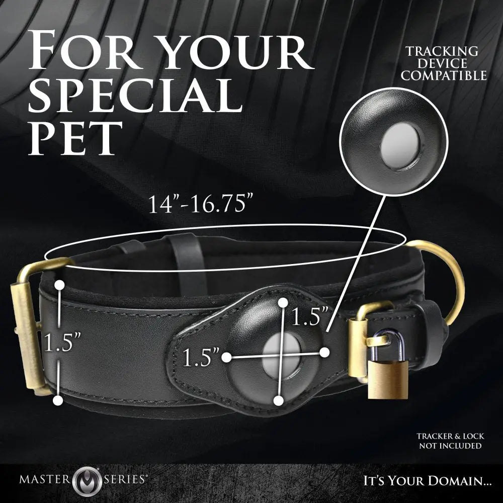 XR Brands® Master Series® Tracer Vegan Leather Tracking Collar | Adjustable | Lockable Black
