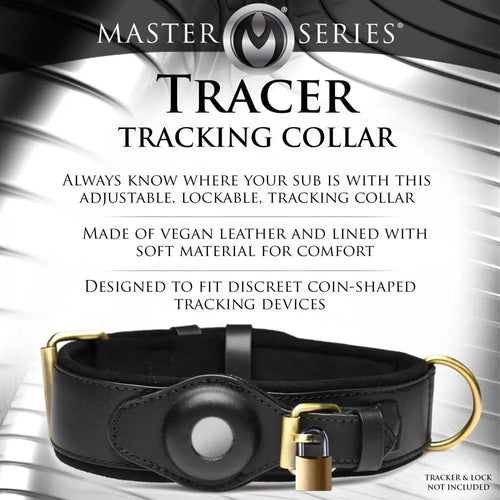 XR Brands® Master Series® Tracer Vegan Leather Tracking Collar | Adjustable | Lockable Black