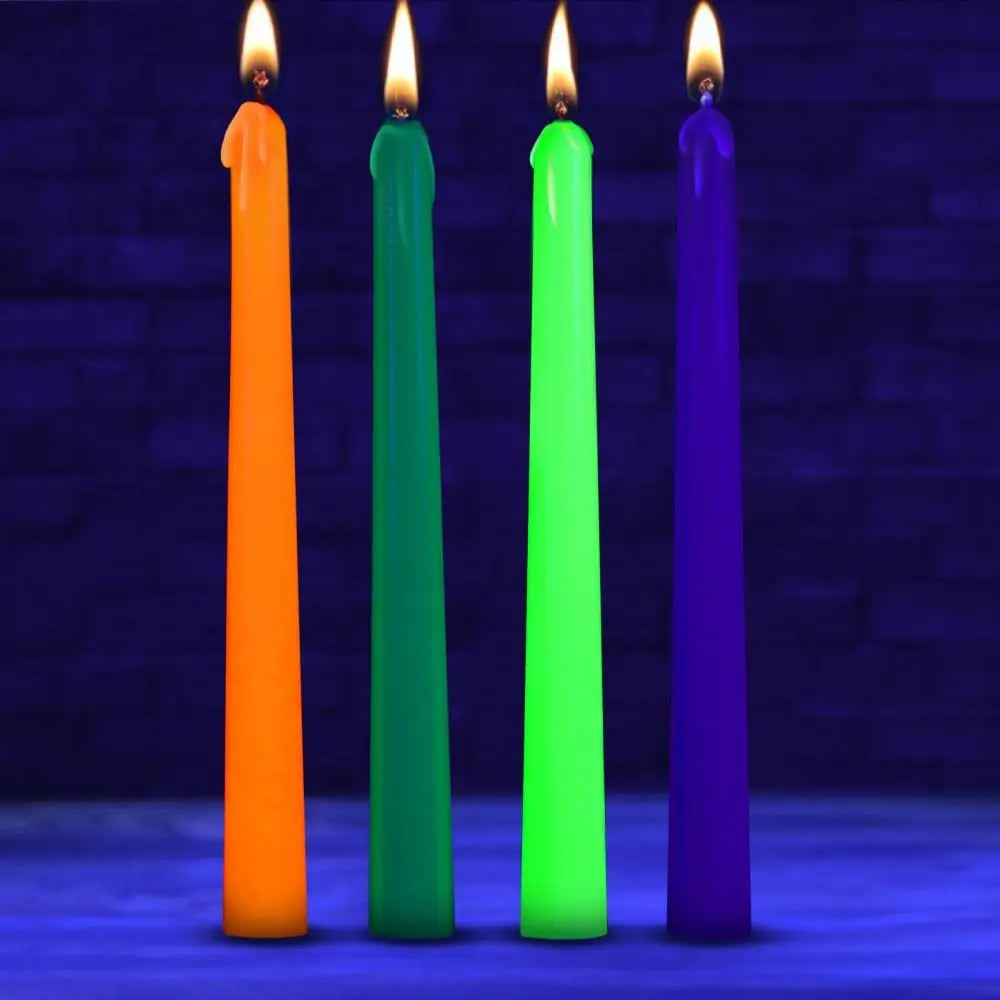 XR Brands® Master Series® Glow Wax UV Blacklight Reactive Drip Candles 4-Pack - Rolik®