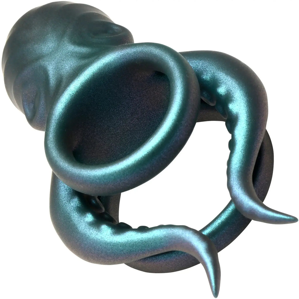 XR Brands® Octo-Grip Triple Motor Vibrating C-Ring with Remote Teal