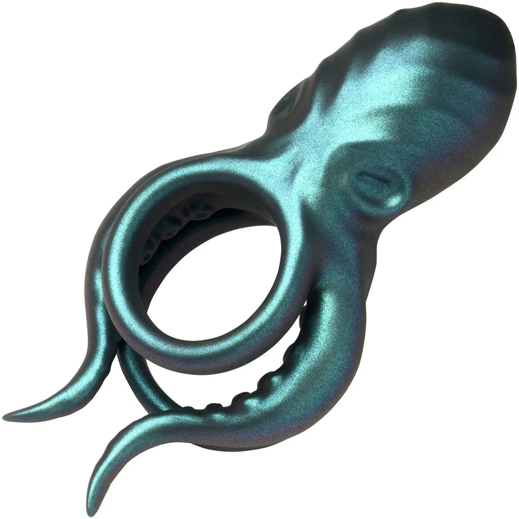 XR Brands® Octo-Grip Triple Motor Vibrating C-Ring with Remote Teal