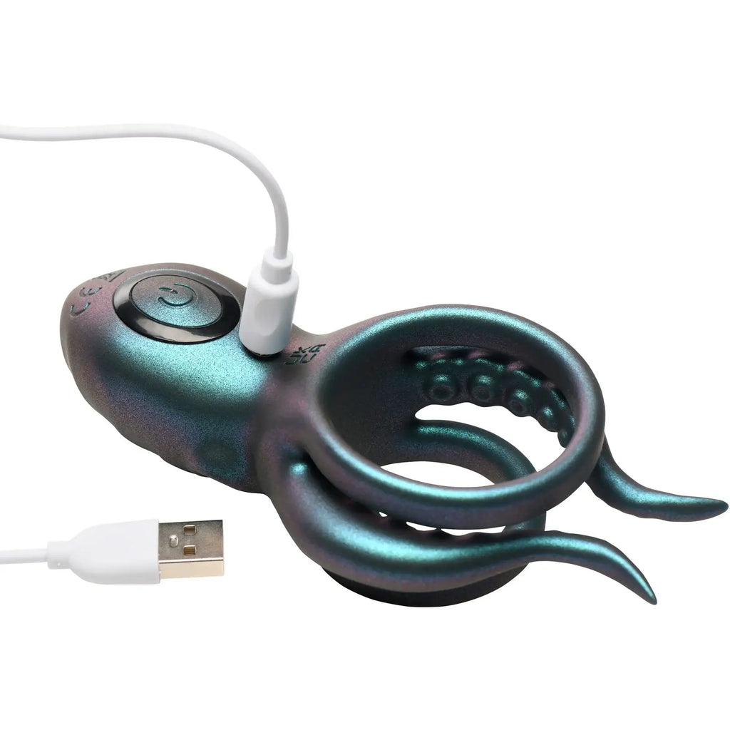 XR Brands® Octo-Grip Triple Motor Vibrating C-Ring with Remote Teal