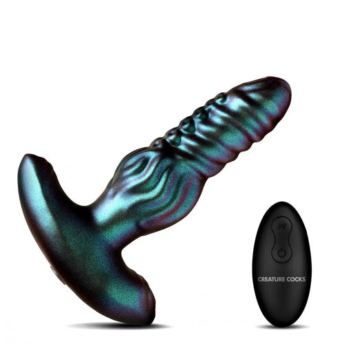 XR Brands® Octo-Squirm Vibrating & Rotating Silicone Anal Plug | Remote Control