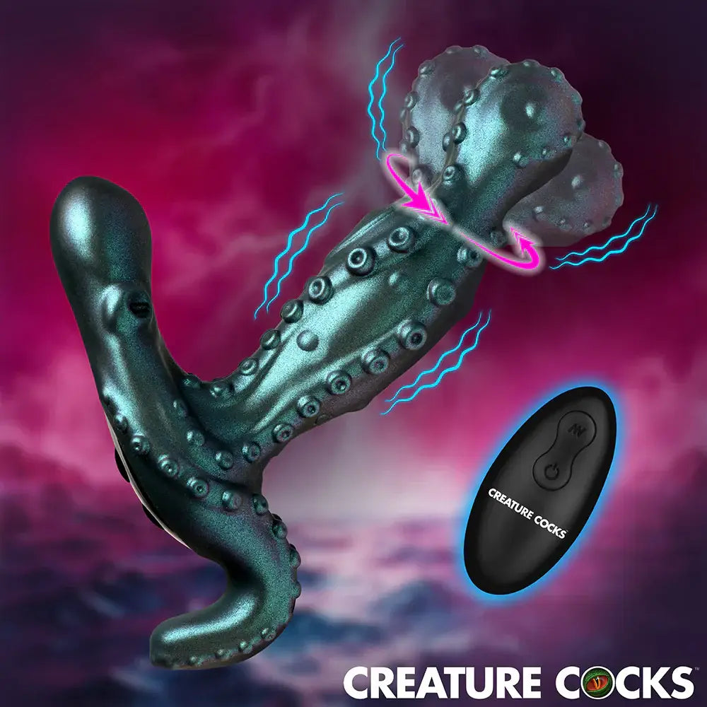 XR Brands® Octoprobe Gyrating Prostate Vibrator with Remote – Deep Sea Fantasy Design Teal