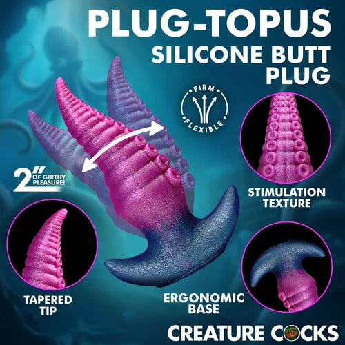 XR Brands® Plugtopus Tentacle Silicone Butt Plug | Tapered Dual-Texture Body-Safe Multicolor